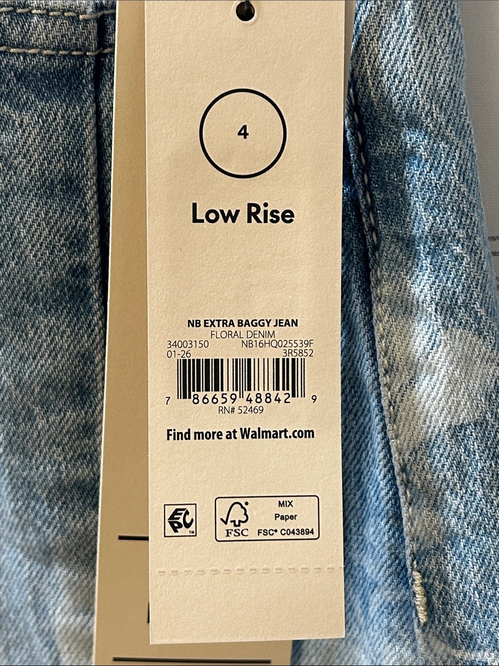 Floral Rose Light Wash Low Rise Baggy Wide Leg Jeans NEW Women 4 - Picture 4 of 10